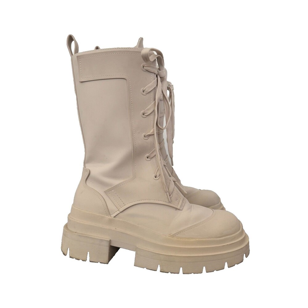 Zara Cream Chunky Platform Combat Boots Lace Up Size 39